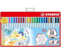 STABILO - Rotulador premium con punta de pincel para grosores de línea variables - Pen 68 brush - Estuche metálico de 25 con asa para colgar - 19 colores diferentes