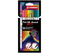 STABILO Rotulador Pen 68 Brush – Punta de pincel, grosores variables – Estuche 10 colores Niños