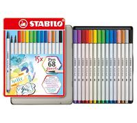 STABILO - rotulador premium punta de pincel - Pen 68 brush | ancho de línea variable, estuche de metal de 15
