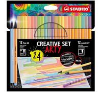 STABILO - rotulador punta fina y rotulador premium - point 88 & Pen 68 | ARTY, pack de 24, colores pastel, 12x point 88, 12x Pen 68