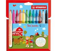 STABILO - Rotulador triangular escolar - Trio Jumbo - Estuche de 12 - 12 colores