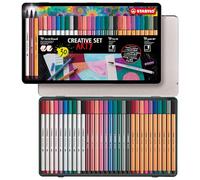 STABILO - Rotuladores premium con punta de pincel, premium y de punta fina - Pen 68 brush, Pen 68 y point 88 - ARTY - Estuche metálico de 30 - 10xPen 68 brush, 10xPen 68 y 10xpoint 88
