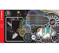 STABILO - Set creativo con 7 rotuladores Pen 68 metallic, 12 adhesivos, 10 tarjetas negras y 1 cinta de masking