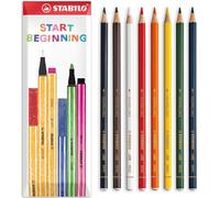 STABILO Todos los lápices con efecto de acuarela - Paquete surtido de 8 lápices - negro, blanco, azul, verde, amarillo, naranja, rojo y marrón