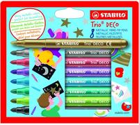 STABILO Rotulador metálico Trio DECO – Estuche 8 colores – Punta ancha 3 mm, efecto brillante