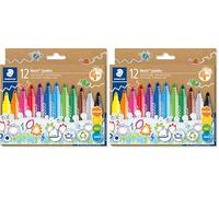 STAEDTLER 12 rotuladores lavables gruesos Noris Jumbo, mango ergonómico, para niños a partir de 4 años, en colores surtidos, en embalaje de cartón ecológico, 328-B C12 (Paquete de 2)