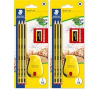 STAEDTLER 120 SBK3P2 Noris Edición Limitada Feliz Aniversario - Blister con 3 lápices de grafito Noris HB de Grafito, Afilalápices con depósito Noris + GRATIS goma de borrar Noris (Paquete de 2)
