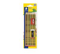 STAEDTLER 121-SBK10 Noris School - Lápices de grafito HB Degree (paquete de 10 lápices, sacapuntas + borrador Noris)