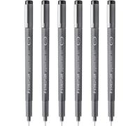 Staedtler 308 01-9 Pigment Liner Fineliner - Bolígrafo de punta de 0,1 mm, tinta negra, paquete de 6