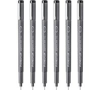 STAEDTLER 308 02-9 Pigment Liner Fineliner - Bolígrafo de punta de 0,2 mm, tinta negra, paquete de 6