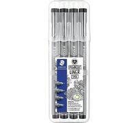 STAEDTLER 308 - Bolígrafos de punta fina con pigmentos | Juegos de escritorio de billetera negra | Arte, dibujo, escritura a mano, caligrafía, diario (juego mixto, negro, cartera de 4)