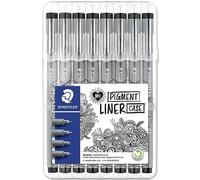 STAEDTLER 308 - Bolígrafos de punta fina con pigmentos | Juegos de escritorio de billetera negra | Arte, dibujo, escritura a mano, caligrafía, diario (juego mixto, negro, cartera de 8)