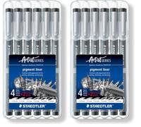 STAEDTLER 308 SB6P, Rotuladores Fineliner Pigment Liner, Estuche con 6 unidades, Color Negro (Paquete de 2)