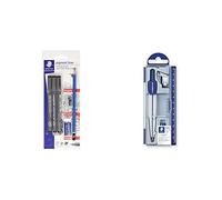 STAEDTLER 308 SBK3P2. Set de dibujo técnico: 3 Rotuladores Pigment Liner, lápiz, goma de borrar y afilalápices. + Noris Club 550, Set de Dibujo Estuche, Compás Escolar, Adaptador y Tubo de Minas