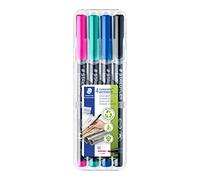 STAEDTLER 317 WP4-1 Lumocolor Rotulador universal permanente, todas las superficies, resistente a las manchas y al agua, recargable, ancho de trazo 1 mm, 4