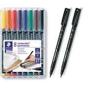 Staedtler 318 WP8 Lumocolor - Rotulador universal permanente (punta F, aprox. 0,6 mm, 8 unidades en estuche de sobremesa) 8-fach sortiert | 1 Box + 2x schwarz