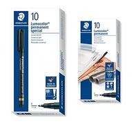 STAEDTLER 319 F-9 VE 319 F-9, Rotulador, color negro + Rotuladores permanentes de punta fina Lumocolor. Caja con 10 uds 318-9