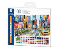 STAEDTLER 3200 Caja de Rotuladores Punta Fina y Doble Punta, 100 Unidades - Marcadores para Adultos y Niños, Grosor de Línea 3,0 mm, 0,5-0,8 mm - 3200 C100P
