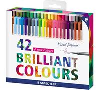 STAEDTLER 334 C42, Rotuladores de colores brillantes de punta fina multicolor Triplus Fineliner, Punta revestida de metal, ergonómico, lavable, Pack de 42 marcadores