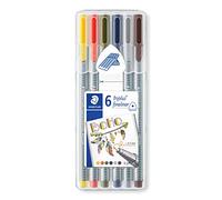 STAEDTLER 334SB6CS13 Fineliner triplus, mis colores Set Boho, cuerpo triangular ergonómico, punta de 0,3 mm, larga duración, 6 fineliners
