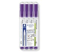 STAEDTLER 341 - Rotulador compacto Lumocolor para pizarra blanca, punta redonda de 1 a 2 mm, marcadores de borrado en seco, paquete de 4 bolígrafos (violeta)