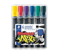 Staedtler Marcadores Lumocolor Permanent 350 WP6-1 – 6 uds, punta biselada, colores surtidos