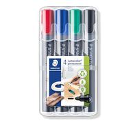 Staedtler Marcadores permanentes Lumocolor 352 WP4 – Estuche de 4, punta cónica, negro/azul/verde