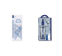 STAEDTLER 569-22 - Juego escolar de reglas, Unica + NORIS CLUB 550 01, compás escolar de precisión con rueda de ajuste