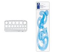 Staedtler 576 01 F Plantilla de círculos, transparente + 571 40 WP Mars Plantillas Burmester (3 formas, en caja de transporte), color azul