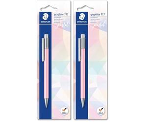 STAEDTLER 777 05BKPAST - Portaminas mecánico con cuerpo engomado y minas de grafito, Multicolor (Paquete de 2)