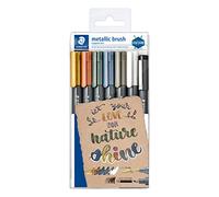 Staedtler Estuche 8321 TB7 – 5 rotuladores metálicos pincel, pincel blanco y Pigment Liner negro