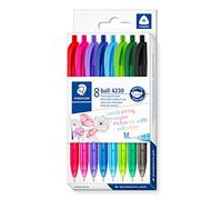 STAEDTLER Bolígrafo retráctil triangular, cuerpo en el color de la tinta, ancho de línea M aproximadamente 1 mm, para una escritura relajada, 8 bolígrafos, en estuche de cartón