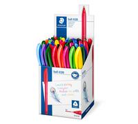 STAEDTLER Bolígrafo triangular, ancho de línea M aproximadamente 1,0 mm, para una escritura relajada, 50 bolígrafos de colores surtidos en expositor-cubilete de cartón, 4320 MKP50
