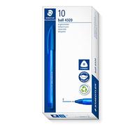 STAEDTLER Bolígrafo triangular, color de escritura azul, ancho de línea F aproximadamente 0,7 mm, para una escritura relajada, 10 bolígrafos azules en estuche de cartón, 4320 F-3