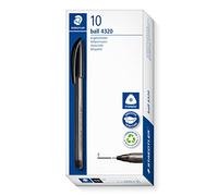 STAEDTLER Bolígrafo triangular, color de escritura negro, ancho de línea F aproximadamente 0,7 mm, para una escritura relajada, 10 bolígrafos negros en estuche de cartón, 4320 F-9
