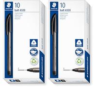 STAEDTLER Bolígrafo triangular, color de escritura negro, ancho de línea F aproximadamente 0,7 mm, para una escritura relajada, 10 bolígrafos negros en estuche de cartón, 4320 F-9 (Paquete de 2)