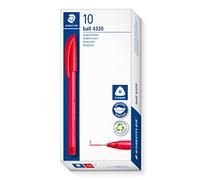 STAEDTLER Bolígrafo triangular, color de escritura rojo, ancho de línea F aproximadamente 0,7 mm, para una escritura relajada, 10 bolígrafos rojos en estuche de cartón, 4320 F-2