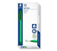 STAEDTLER Bolígrafo triangular, color de escritura verde, ancho de línea M aproximadamente 1,0 mm, para una escritura relajada, 10 bolígrafos verdes en estuche de cartón, 4320 M-5