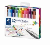 STAEDTLER 334 C42, Rotuladores de colores brillantes de punta fina multicolor Triplus Fineliner, Punta revestida de metal, ergonómico, lavable, Pack de 42 marcadores