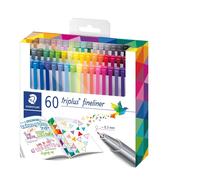 Staedtler Rotuladores Triplus Fineliner 334 C60 – punta fina, ergonómico, pack de 60 multicolor