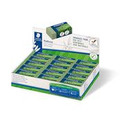 STAEDTLER Goma de borrar de hasta un 56% natural y renovable, sin ftalatos ni látex, tamaño 43 x 19 x 13 mm, 30 gomas de borrar verde oliva en pantalla de cartón, 526 83-5