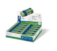 Staedtler Goma de borrar de hasta un 56% natural y renovable, sin ftalatos ni látex, tamaño 65 x 23 x 13 mm, 20 gomas de borrar verde oliva en pantalla de cartón, 526 80-5
