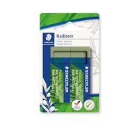 STAEDTLER Goma de borrar de hasta un 56% natural y renovable, sin ftalatos ni látex, tamaño 65 x 23 x 13 mm, 2 gomas de borrar verde oliva en blíster, 526 80BK2