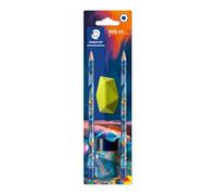 STAEDTLER HB 170SBKE2-1 - Lápices de dibujo para dibujar y escribir, diseño multiverso, incluye 2 lápices HB, sacapuntas y borrador, juego de 4