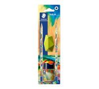STAEDTLER HB 170SBKE2-2 - Lápices de dibujo para dibujar y escribir, diseño multiverso, incluye 2 lápices HB, sacapuntas y borrador, juego de 4