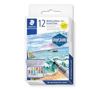 Staedtler Juego de acuarelas 888M M12-C – 12 pinturas metálicas, paleta, pincel de agua y esponja