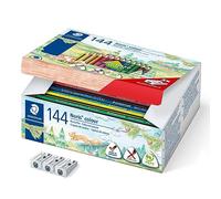 STAEDTLER Lápices de colores Noris Colour, ergonómicos, superficie suave, antideslizante, material WOPEX, 144 lápices de colores en 12 colores y 3 sacapuntas, 187 C144