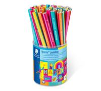 STAEDTLER Lápices triangulares gruesos Noris jumbo Happy en coloridos rayas, alta resistencia a la rotura, dureza 2B, 48 lápices en estuche, 119 KP48HA