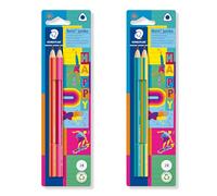 Staedtler Lápices triangulares gruesos Noris Jumbo Happy en rayas coloridas, alta resistencia a la rotura, dureza 2B, 2 lápices en tarjeta de cartón, 119 BK2 HA