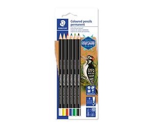 STAEDTLER Lumocolor 108 20 Glasochrom lápices - 6 colores, impermeable | Lápices de cera permanentes, cuerpo de madera - escriben en vidrio, metal, plástico, madera & cuero - Art.-Nr. 10820BK6-C
